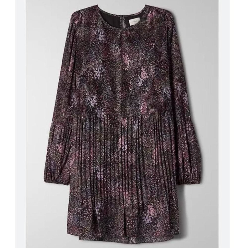 Aritzia Wilfred Elba Pleated Mini Dress Black Floral Pink Size XS - Picture 2 of 7